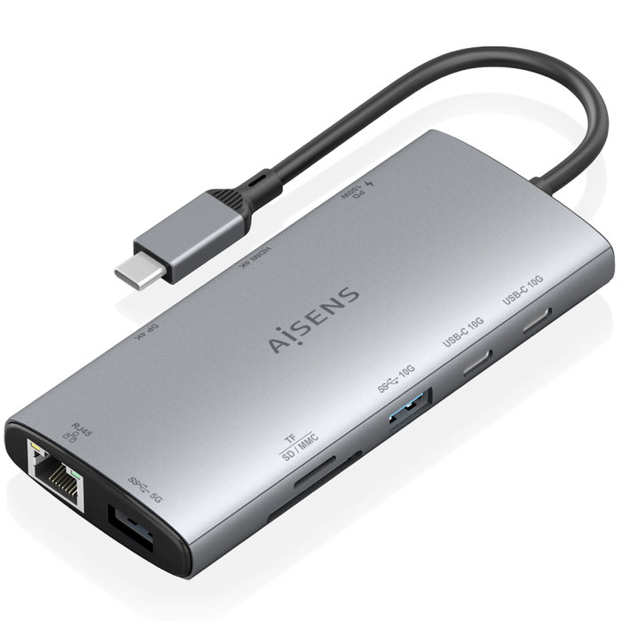 Aisens Docking USB Tipo-C 10 en 1 con HDMI, DisplayPort y PD 100W, Gris Aisens Docking USB Tipo-C 10 en 1 con HDMI, DisplayPort y PD 100W, Gris